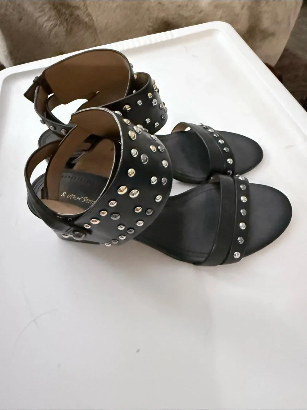 Black Studded Ankle-Strap Leather Sandals